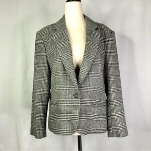 VINTAGE Astor One grey checked plaid wool blend blazer 14